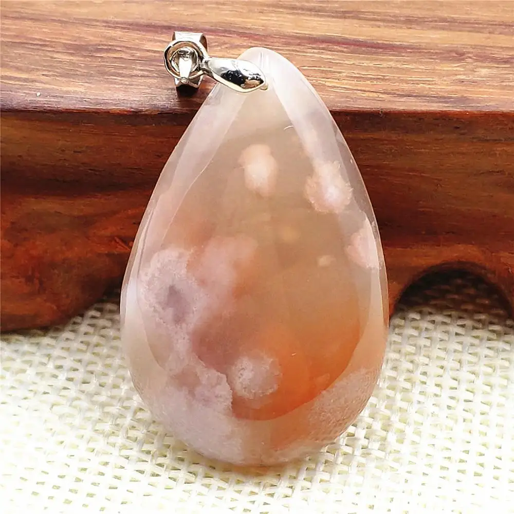 

Genuine Natural Cherry Agate Orange Women Men Pendant 47x28x10mm Agate Rare Water Drop Stone Crystal AAAA