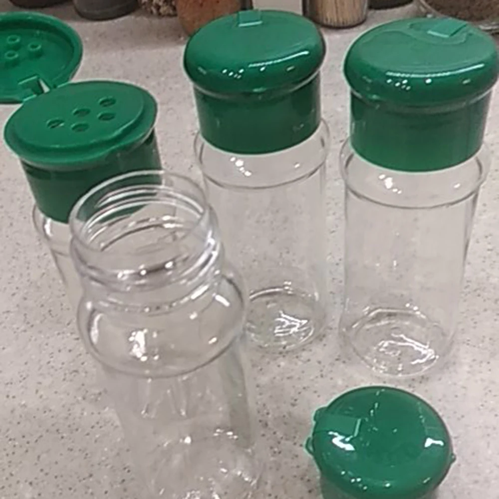 3pcs Salt Pepper Vinegar Oil Cruet Shaker Jar Clear Glass Bottle Pot Plastic Lid 