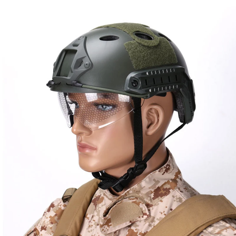 Tactical FAST PJ Helmet With Protective Goggle Glasses Military Army Airsoft Hunting Paintball Accessories CS War Game Helmet