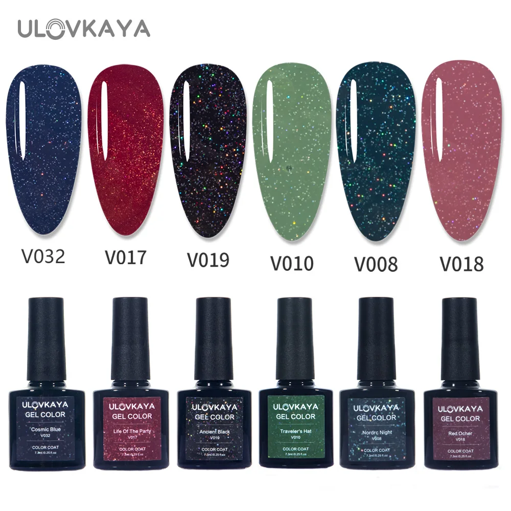 

ULOVKAYA 6 Color Gel Polish 7.3 ML Soak Off UV Gel Polish Nail Art Gel Varnish Semi Permanent Base Top Coat UV LED Manicure Gel