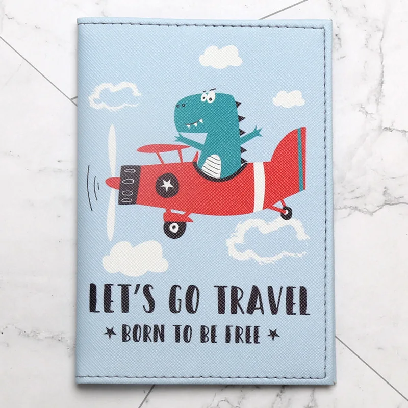 Cartoon dinosaur pattern passport holder travel storage supplies passport document protector