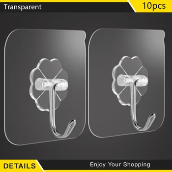 

10PCS Hook Strong Transparent Suction Wall Sucker Hanger Waterproof Adhesive Heavy Load Rack Stainless Steel Hook cintre cabide
