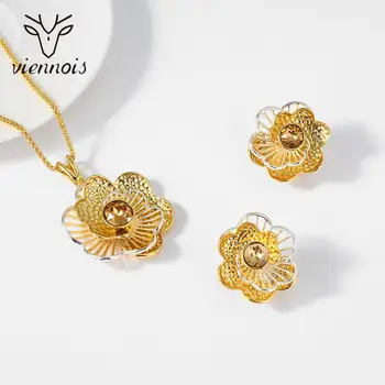 

Viennois Dubai Jewelry Set for Women Necklace and Earrings Jewelry Set Gold Plated Flower Design Crystal Set Dubai Jewelry