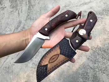 

One-piece keel Straight knife DC53 blade Dalbergia handle 60-62HRC Fixed Blade camping jungle Hunting survival self-defense