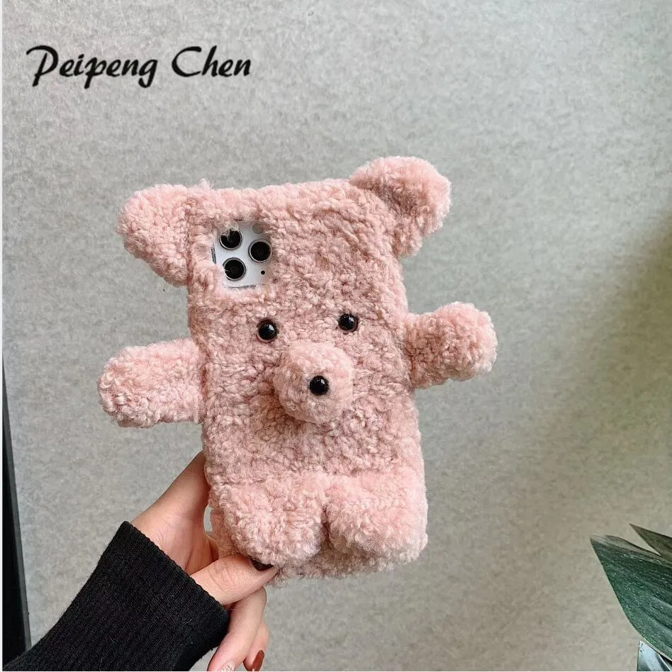 PEIPEN 3D Милые Животные Плюшевый Медведь собака теплый мех чехол для телефона для iPhone 11 Pro Max 8 7 Plus XS Mas XR чехол силиконовый мягкий чехол