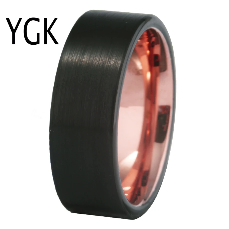 YGK Jewelry Custom Engraved Personalized Tungsten Rings For Men Women Matte with Rose Gold Ring Wedding Band Anniversary Gift