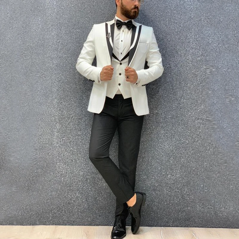 Костюм на заказ Homme mariage Slim Fit белый пиджак и жилет 3 шт. мужские свадебные костюмы жениха Мужские костюмы