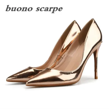 

Nightclub rose gold pointed toe high-heeled stiletto metal mirror mirror iron sheet gold silver shoes