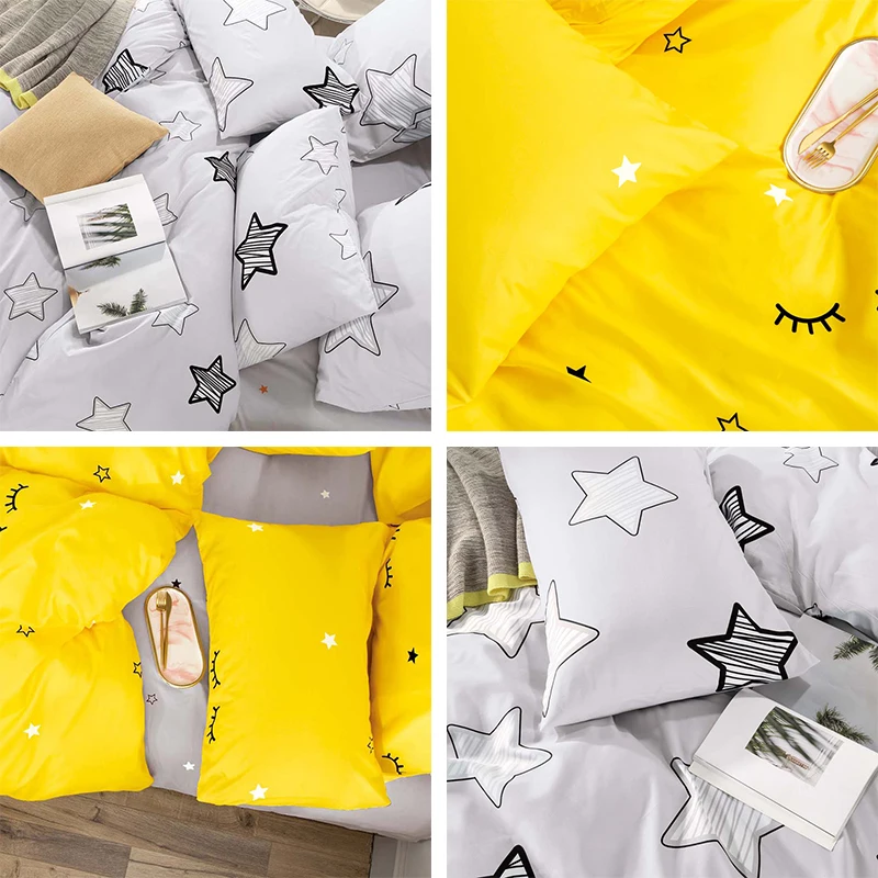Alanna Printed Solid bedding sets Home Bedding Set 4-7pcs High Quality Lovely Pattern with Star tree flower