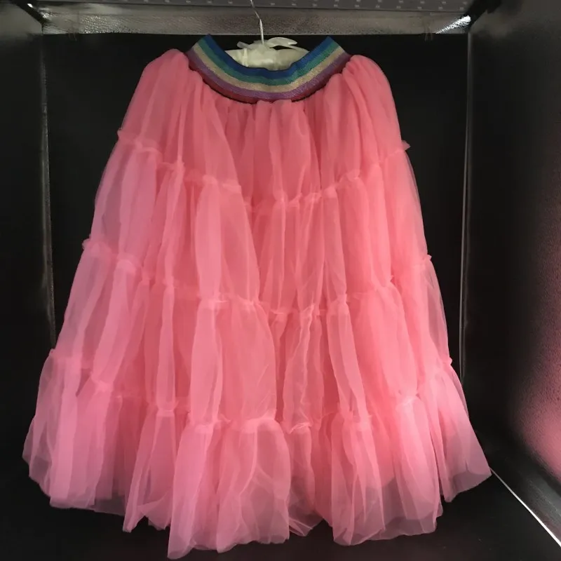 Новинка года, летняя синяя и розовая юбка-пачка+ футболка с рисунком кота, комплект одежды для маленьких девочек, яркая Полосатая юбка принцессы на талии