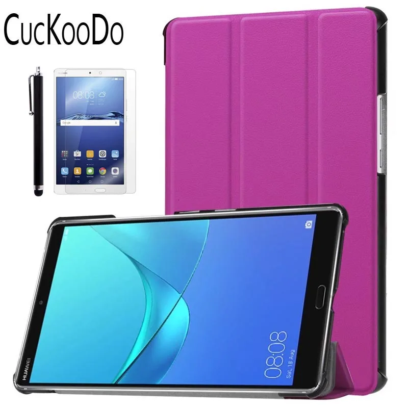 Ультратонкий портативный складной чехол+ Защитная пленка+ стилус для huawei MediaPad M5 8,4 дюймов планшет - Цвет: Purple