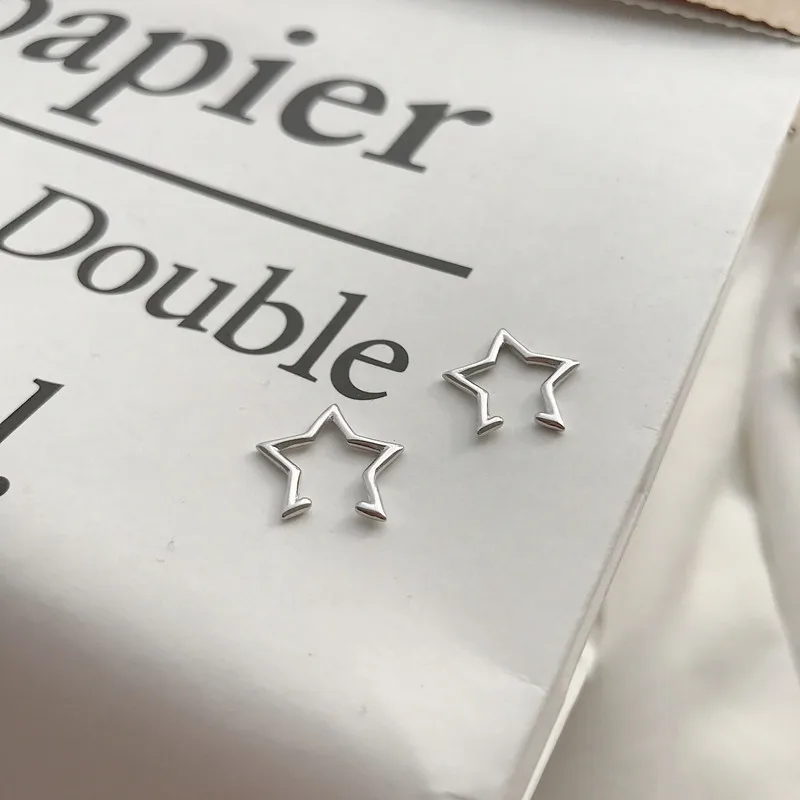 925 серебряный полый обруч со звездочками Pentagra shaped ear clip серьги для женщин Элегантный дизайн геометрические серьги-кольца ювелирные изделия 1 пара