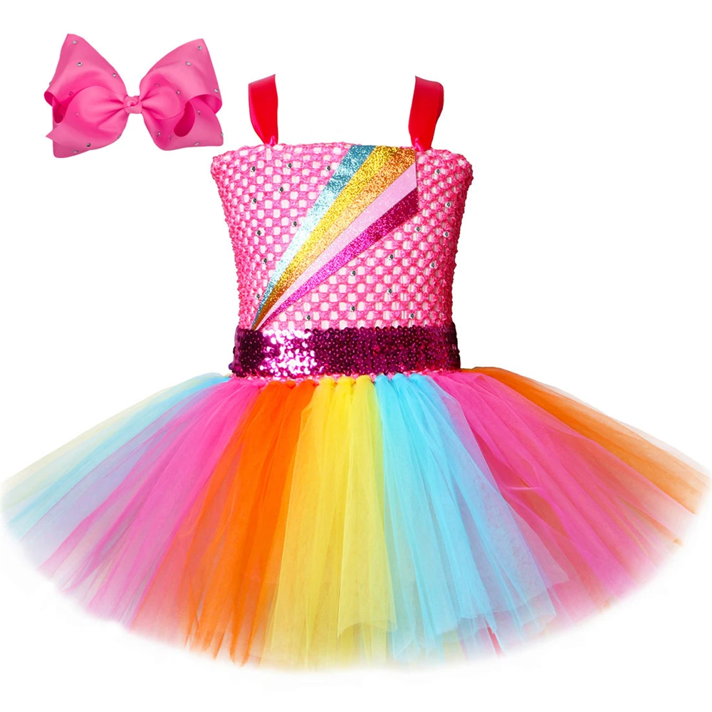 

Rainbow Jojo Siwa Costume Girls Bow Tutu Dress Birthday Party Outfit Princess Girl Carnival Halloween Costumes For Kids Clothes