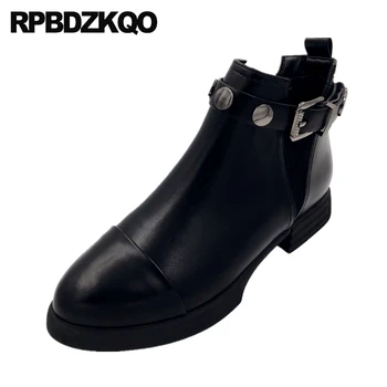 

winter black chunky metal autumn women ankle boots 2019 round toe embellished shoes british chelsea short fur booties fall block