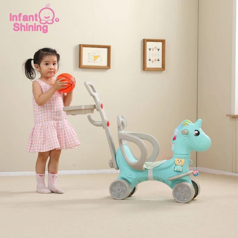 Cena Niemowlę lśniące dziecko zabawki do jeżdżenia 5w1 jednorożec Rocking Horse gramofon koszyk Flash pogrubienie podwozie dzieci kryty zabawki