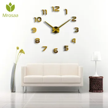 

3D Golden Frameless Wall Clocks DIY Clocks Large Mirror Surface Mute Wall Sticked Clock Home Office Room Decorations No Battery