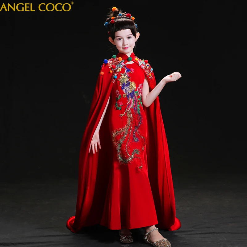 

2 pieces Girl Dress Kids Dresses For Girls Embroidery Princess Baby Girl Clothes Long shawl China Evening Dress Kids Clothes