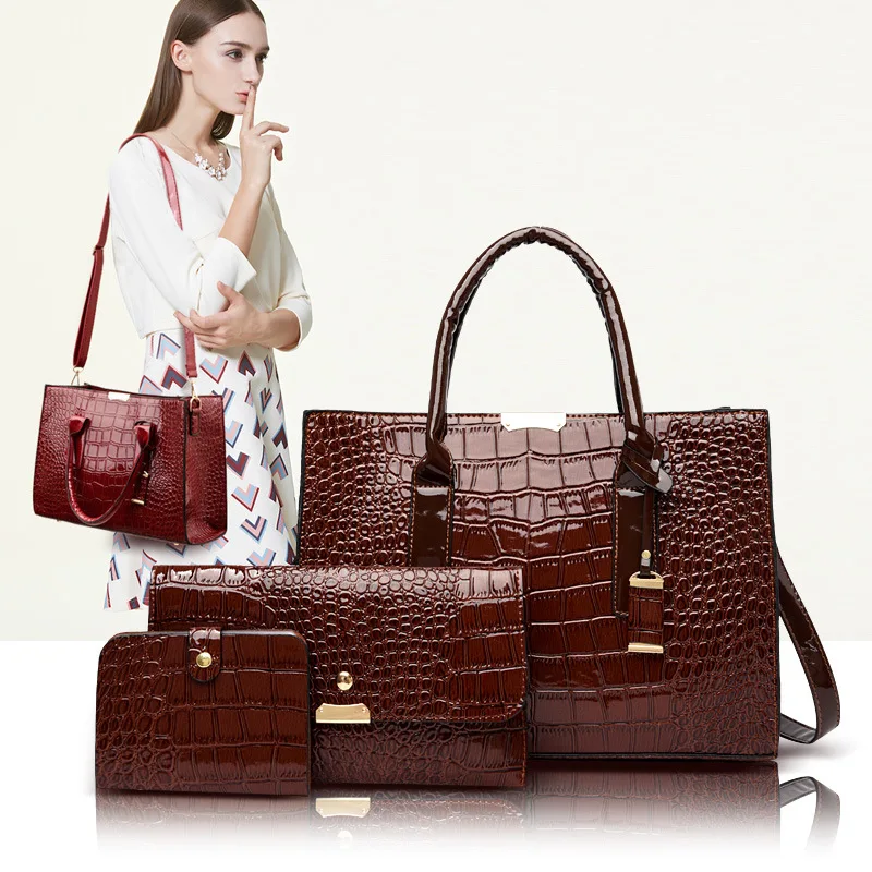 

2019 New Style Fashion WOMEN'S Bag Shoulder Diagonal Crocodile Pattern Bag Three-piece Set Different Size Bags Europe And Americ