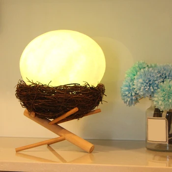 

3D Printed Bird Nest LED Moon Lamp Colorful Change Touch LED Night Light with Wood USB Charging Base PVC Bedroom Decor