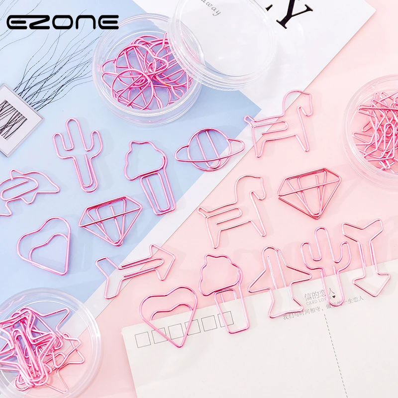 

EZONE 8PCS/Box Metal Book Clip Office Binding Tool Pink Metal Bookmarks INS Girls Like Stationery Diamond/Dolphins/Heart Shape