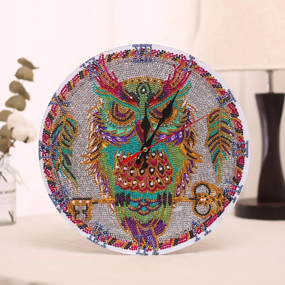 

30x30cm Diamond Painting Clock Owl Horse Russian Doll DIY Partial Multi-shaped Diamond Painting Clock Desktop Decor Craft Clock