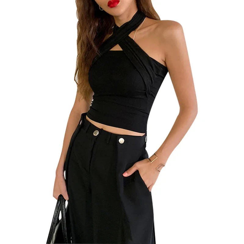 

Women's Solid Color Tank Tops 2020 Spring Hanging Neck Clothes Tight Wrapped Chest Strap Bottoming Sexy Vest For Female