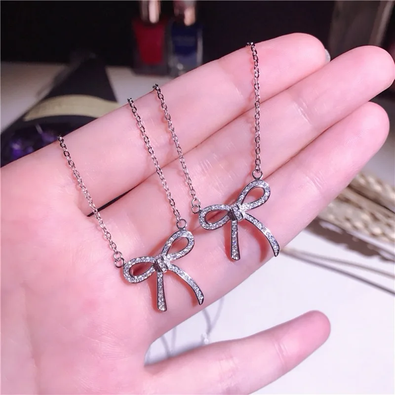 

Moissanite Diamond Necklace Bow Diamond Necklace S925 Sterling Silver Necklace Women's Moissanite Pendant