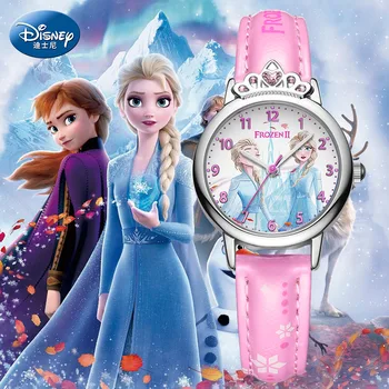 Enlarge Disney Original Frozen Ⅱ Elsa Princess 3D Girls Quartz Watch Kid Time Child Leather Waterproof Clock Luxury Crystal Crown 54195