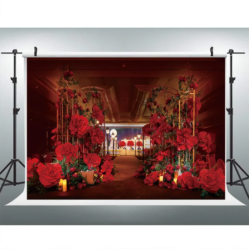 Romantic Rose Flower Wedding Bride Portrait Photo Props Studio Booth Background Valentine's Day Photography Backdrops