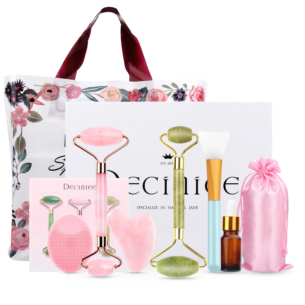 

Deciniee 6 IN 1 Jade Roller Kit Facial Jade Massage Roller Scraper Jade Massager Tools Slimming Face Natural Wrinkle Removal