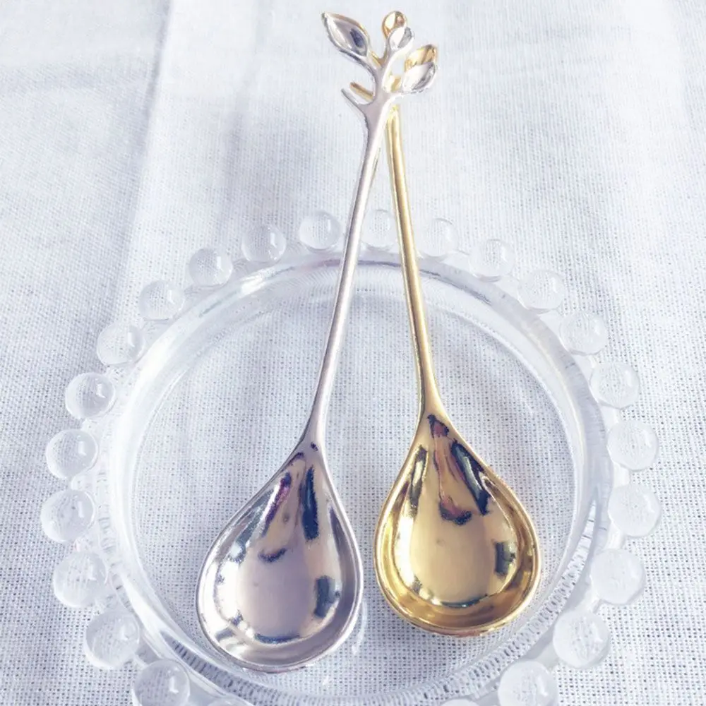 

Vintage Exquisite Branch Shape Small Coffee Spoon Royal Style Flatware for Snacks Kitchen Dining Bar Mini Dessert Spoon