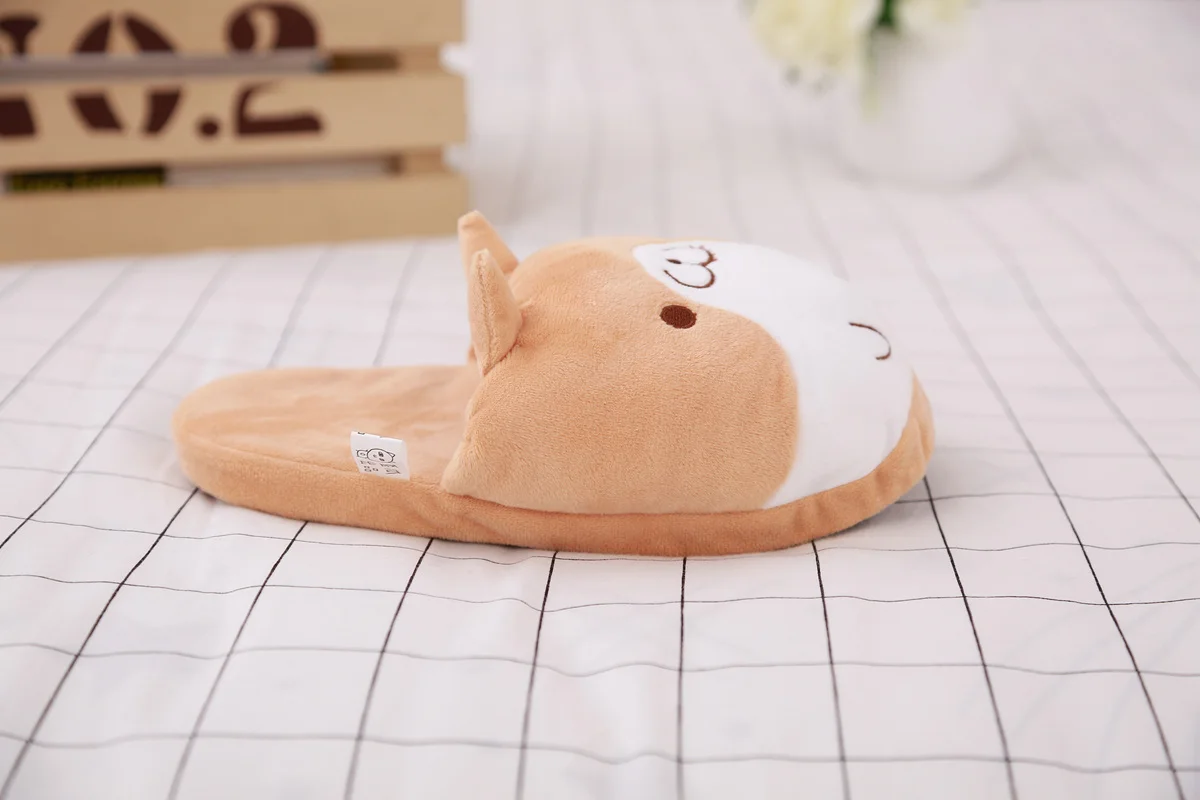 Lovely Corgi Shoes Heeled Cartoon Animals Dog Slippers Plush Indoor Floor Shoes Anti-slip Girls Ladies Friend Gift