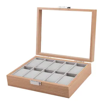 

10 Slot Watch Display Box Rosewood Compact Security Lock Transparent Cover Watch Storage Box