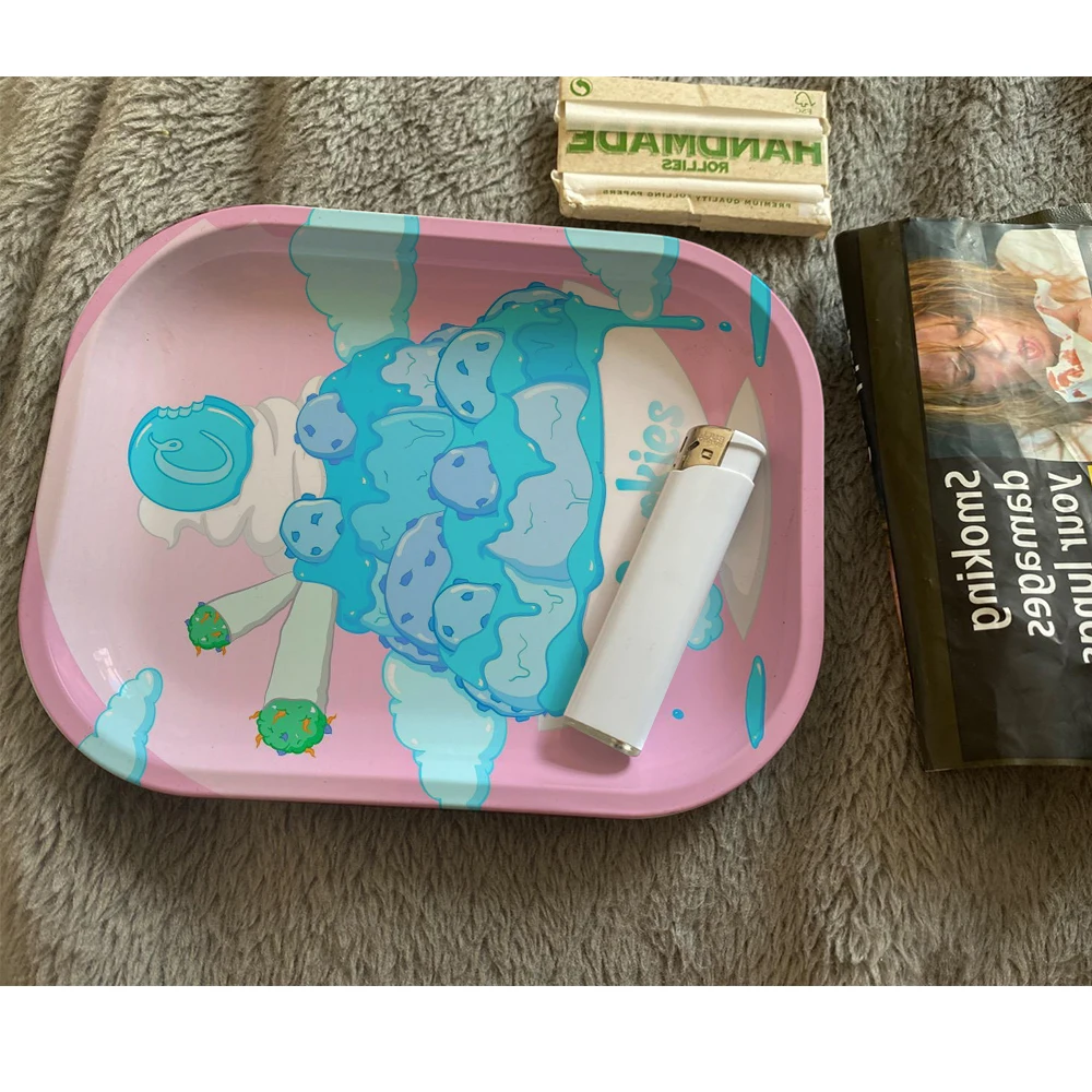 2021 Pink Design Cartoon Girl Tobacco Rolling Trays Metal Pot Tray Smoking Accessories Dropship | Дом и сад