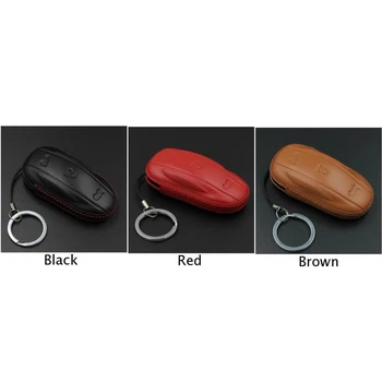 

1pc Brand New And High Quality Leather Car Smart Remote Key Fob Case Holder Cover Fit For Tesla Model X /S