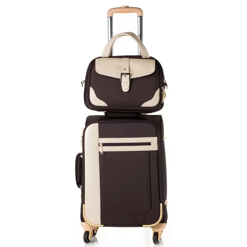 GALANODEL, водонепроницаемый, ткань Оксфорд, чемодан на колесиках, набор чемоданов для путешествий, вращающиеся колеса, багаж на колесиках, Модный женский чемодан - Цвет: brown 2 luggage
