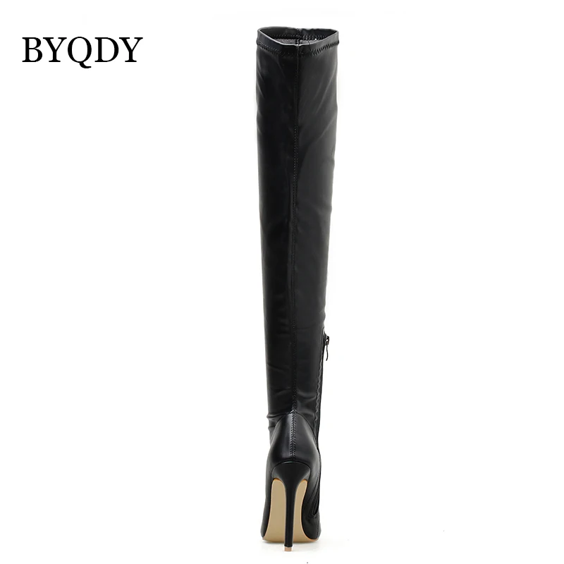 BYQDY/Новинка года; сапоги до бедра; удобные женские сапоги с боковой молнией; сезон осень-зима; Простые Сапоги выше колена; обувь с острым носком