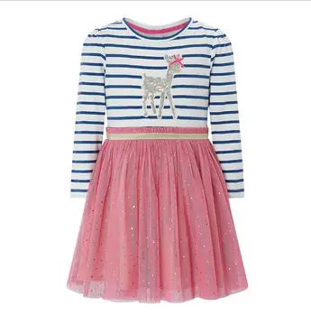 

New Children Baby Cotton Cartoon Striped Mesh Cute Dresses , Girls Princess Sweet Clothes 6 pcs/lot, Wholesale