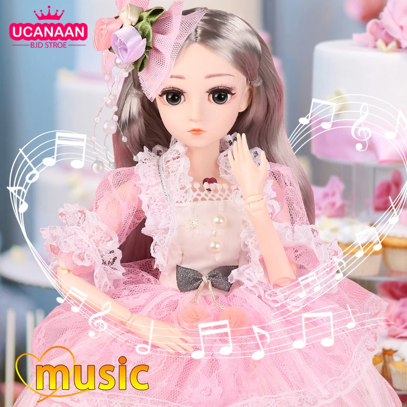 UCanaan BJD Doll With Music 1/4 SD Dolls 18inch 18 Ball Jointed Dolls With Full Outfits Clothes Wig Shoes Makeup Toys For Girls