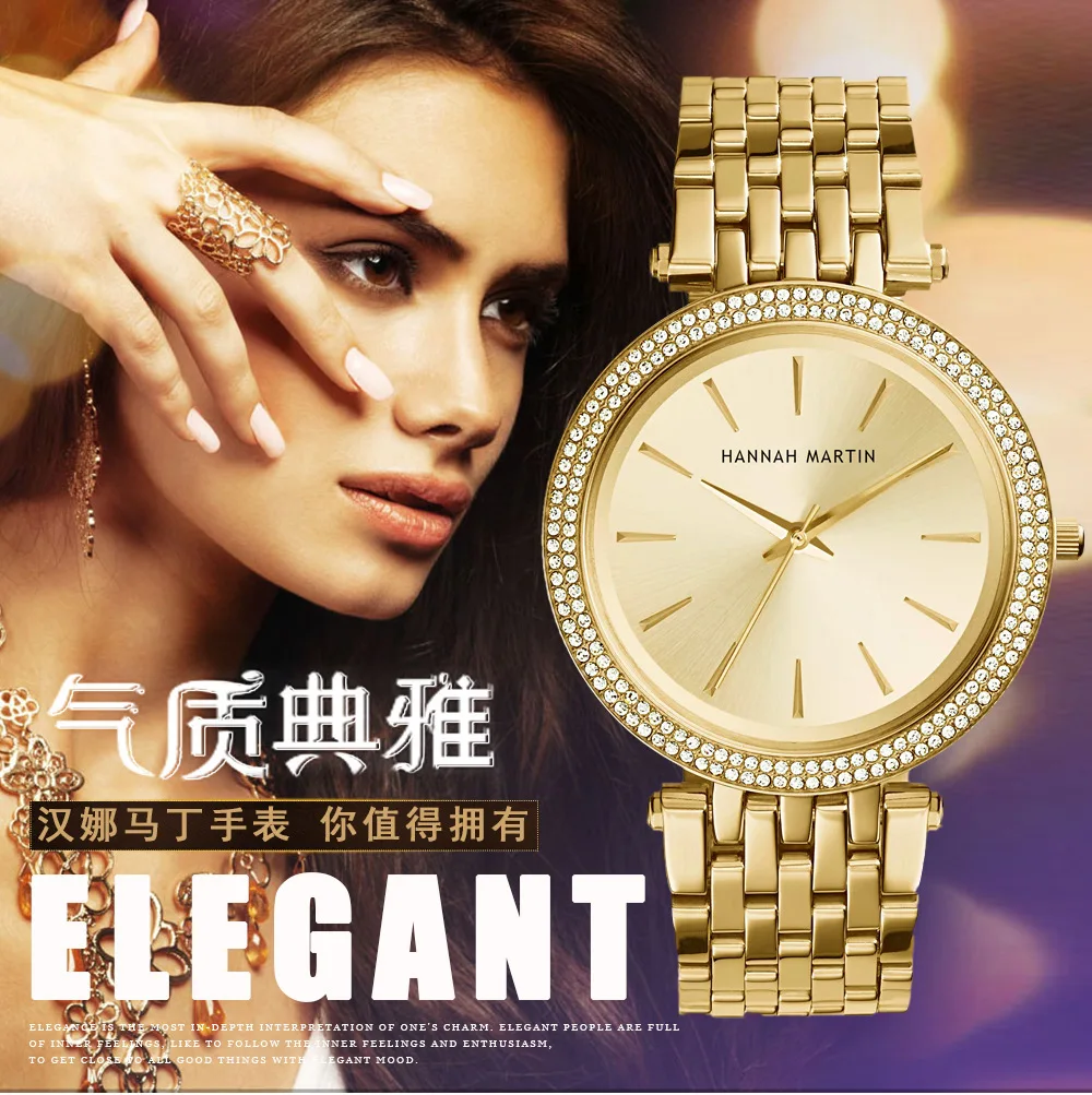 

Japan Movement Europe And America Women's with Double Row Man-made Diamond Quartz Watch Seven Beads Steel Belt Waterproof Watch