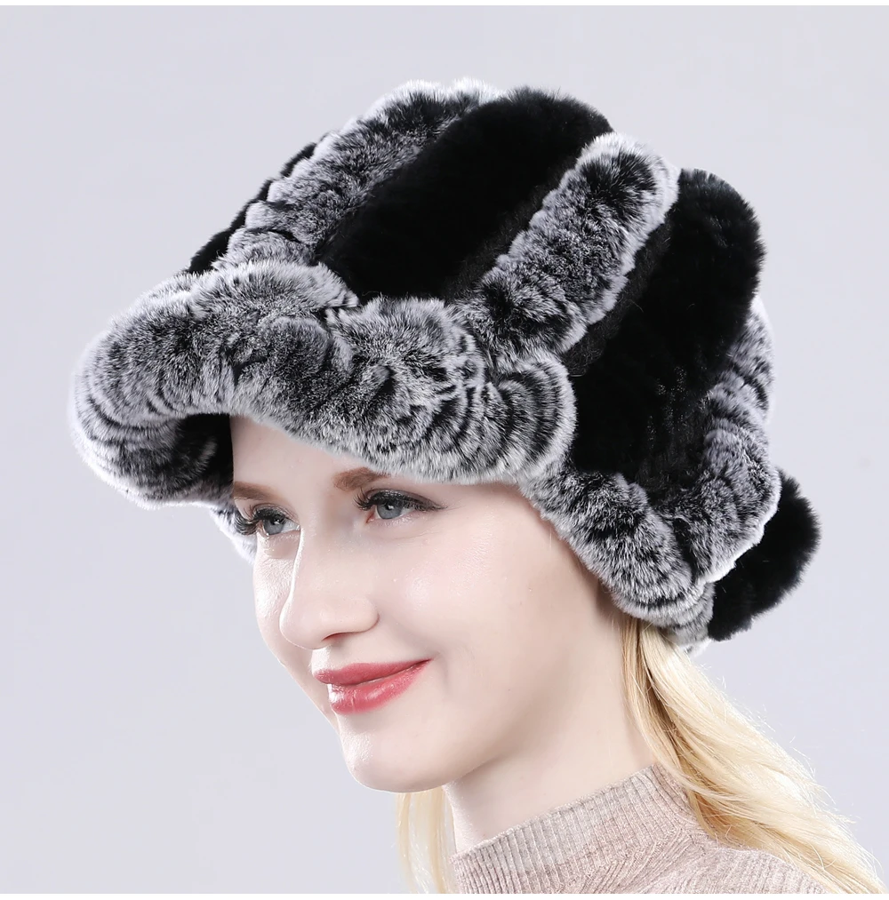 Настоящий мех кролика шапка леди зима натуральный настоящий мех кролика шапка женская вязаная теплая натуральная меховые шляпки