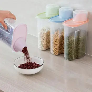 

4pcs Large Kitchen Seal Pots Cereals Soybean Grain Storage Jar Plastic Food Canister (Random Color)