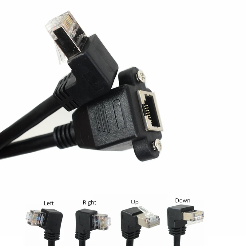 Rj45 Cat6 8P8C Ftp Stp Utp Cat 6E Male To Female 90 Degree Right Angled Panel Mount Lan Ethernet Network Cable 0.3M 0.6M 1M