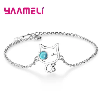 

New Trendy 925 Sterling Silver Micro Cubic Zircon Stone Blue Planet Cat Bracelets Bangles for Women Girls Gift Party Accessories