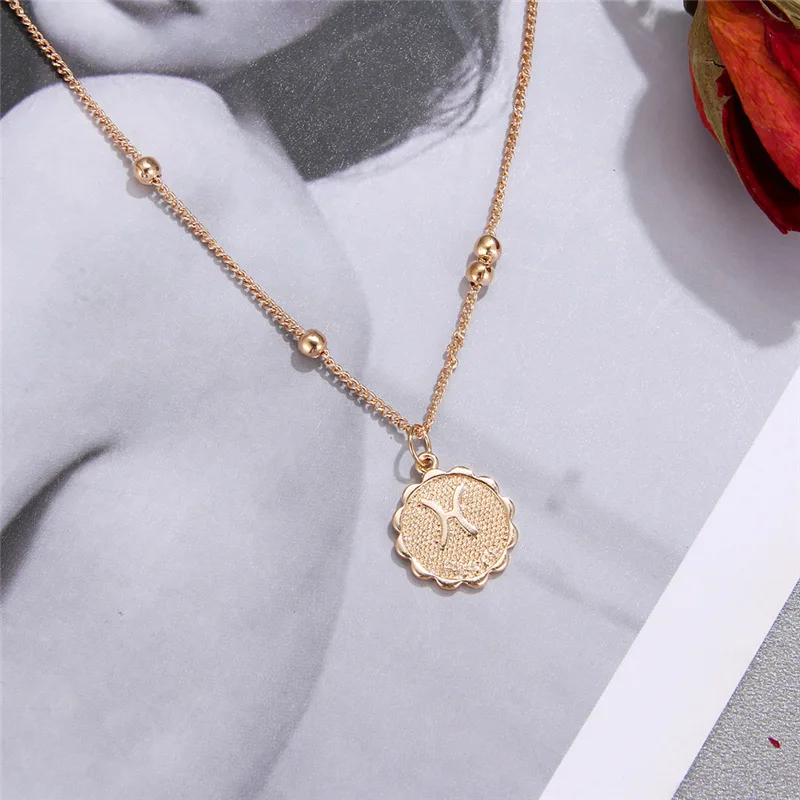 12 созвездий монета Кулоны ожерелье золотой знак зодиака Овен колье с подвеской с надписью Leo женские ювелирные изделия ожерелье на ключицу 12