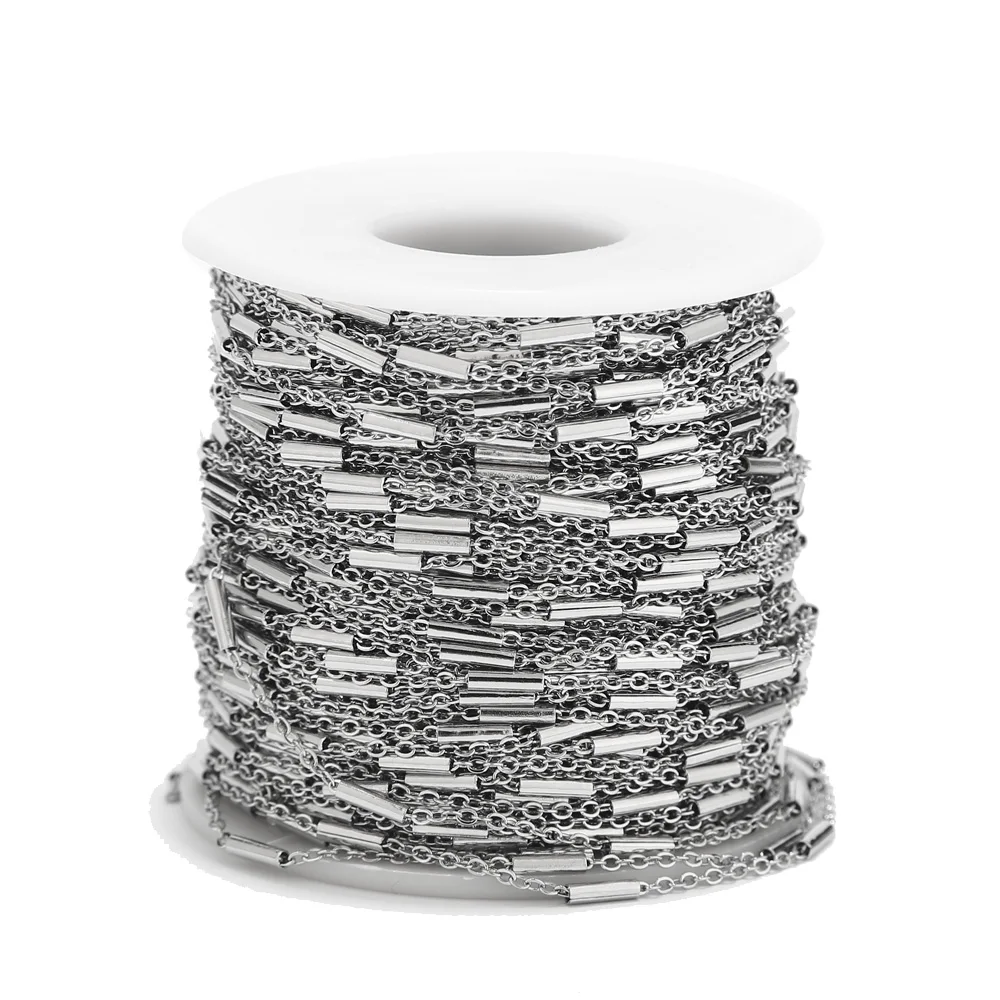 10M 2mm width Gold Silver Round tube Handmade Chains Stainless Steel