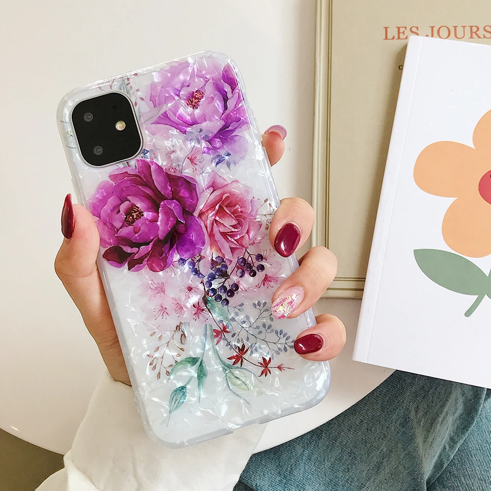 LOVECOM Phone Case For iPhone 13 12 11 Pro Max XR XS Max 7 8 Plus X Dream Conch Retro Flower Soft IMD Full Body Back Cover Gift