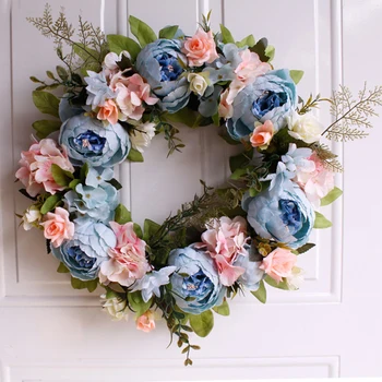 

1*Wreath 40cm Artificial Peony Wreath Handmade Garland Home Wall Decor For Front Door