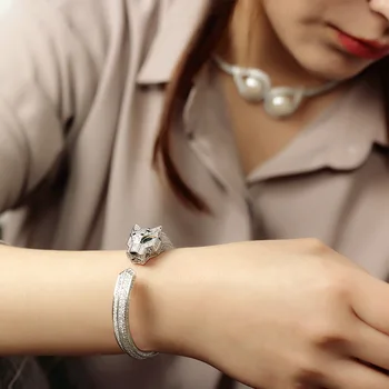 

925 Sterling Silver Luxury brand Zirconia animal panther bracelet, female women Famous brand AAA quality zircon love bangle