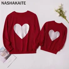 NASHAKAITE «Mommy and me» Толстовка осень-зима блестящим сердечком пуловер, свитшот с принтом Семья Одинаковая одежда